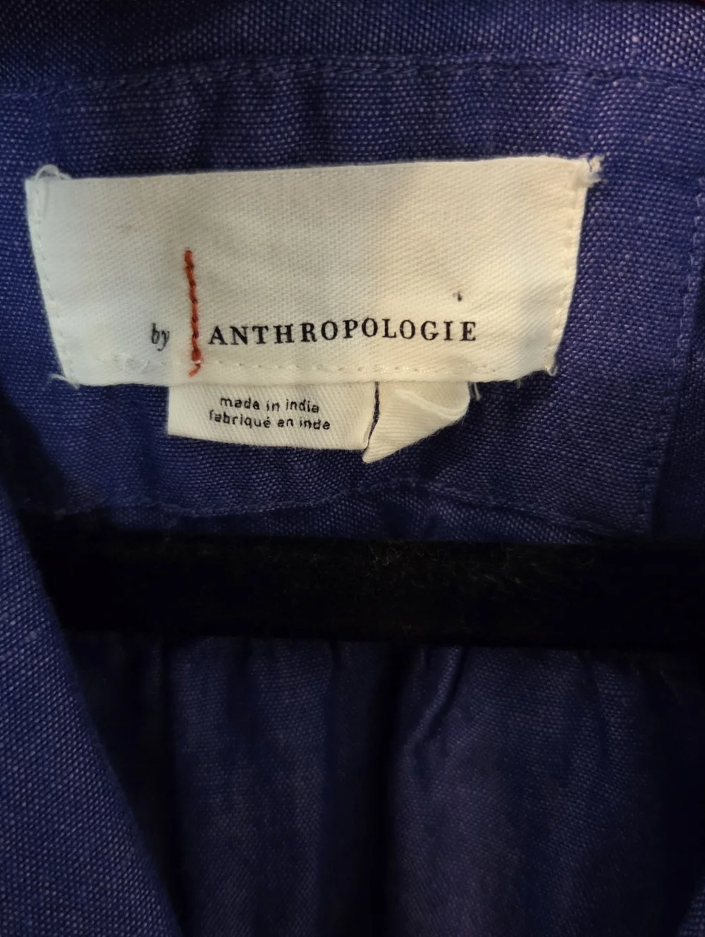 Anthropologie Womens Blue Linen Blend Oversized Boxy Boho Crop Top Sz M - Picture 10 of 12